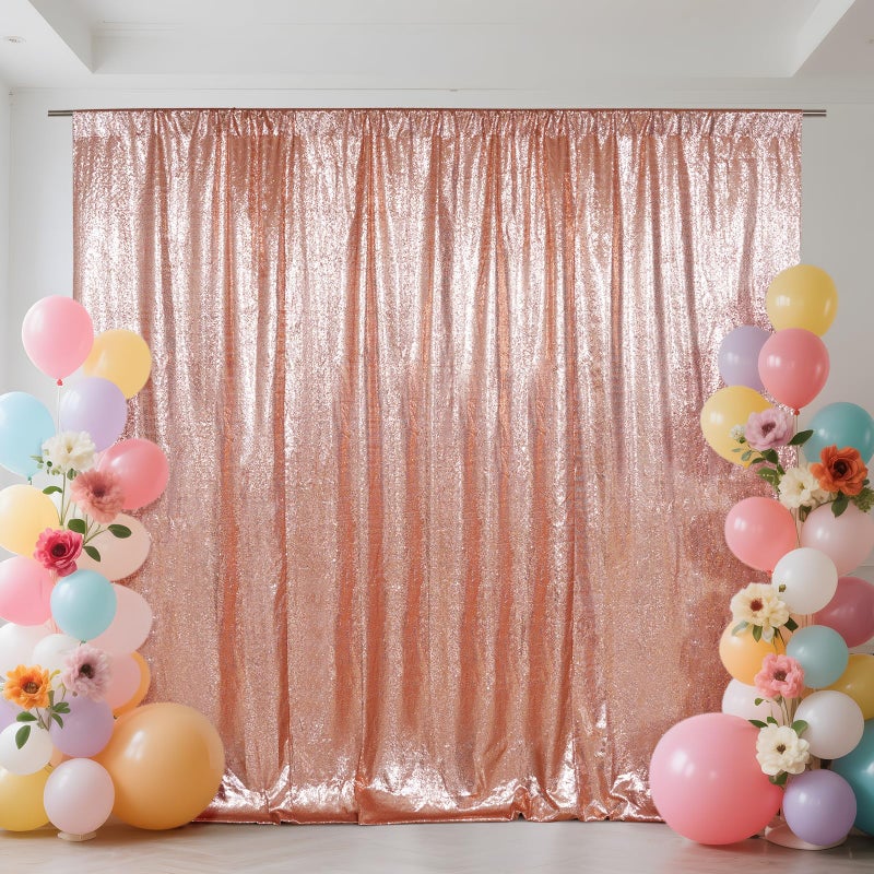 SquarePie Sequin Backdrop Not See Through Thick Stain Background for Photography Glitter Curtain Party 8FT x 8FT Rose Gold - Image 1